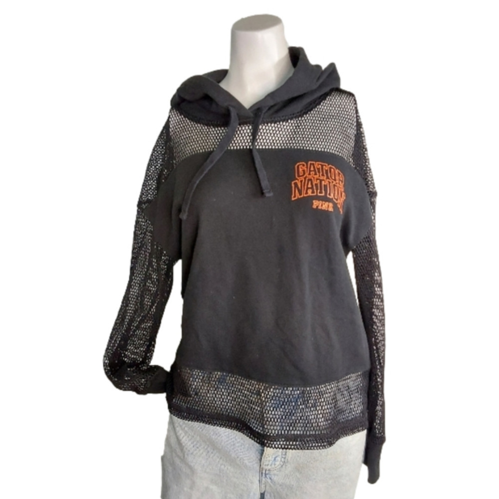 PINK MESH HOODED GATOR‎ NATION CROP TOP SIZE XS